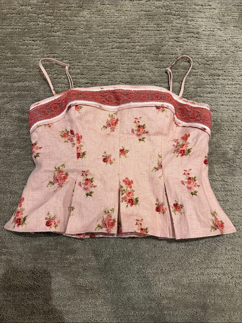 Reformation Meryl Linen Top in the "Tea Time" pink mauve floral print Size 4 - Picture 4 of 8